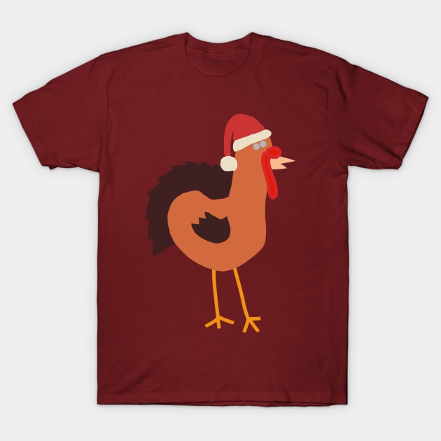 Abstract Thanksgiving Turkey in Santa Hat for Christmas T-Shirt by ellenhenryart